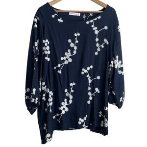 Parami Design Women Tunic Top 3X Navy Embroidery Floral Boho‎ Cottagecore Travel